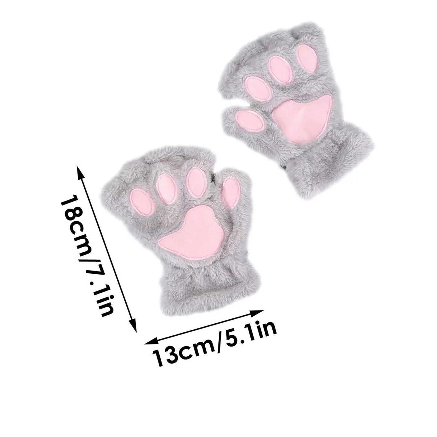 Cat Paw Gloves Durable Plush Cat Paw Fingerless Faux Fur Gloves (Gray)