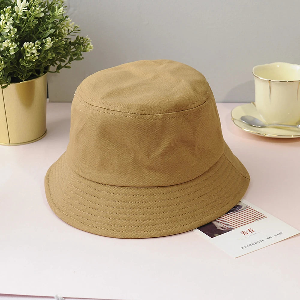 New Unisex Cotton Bucket Hat Women Summer Sunscreen Panama Men Pure Color Sunbonnet Fedoras Outdoor Fisherman Beach Cap