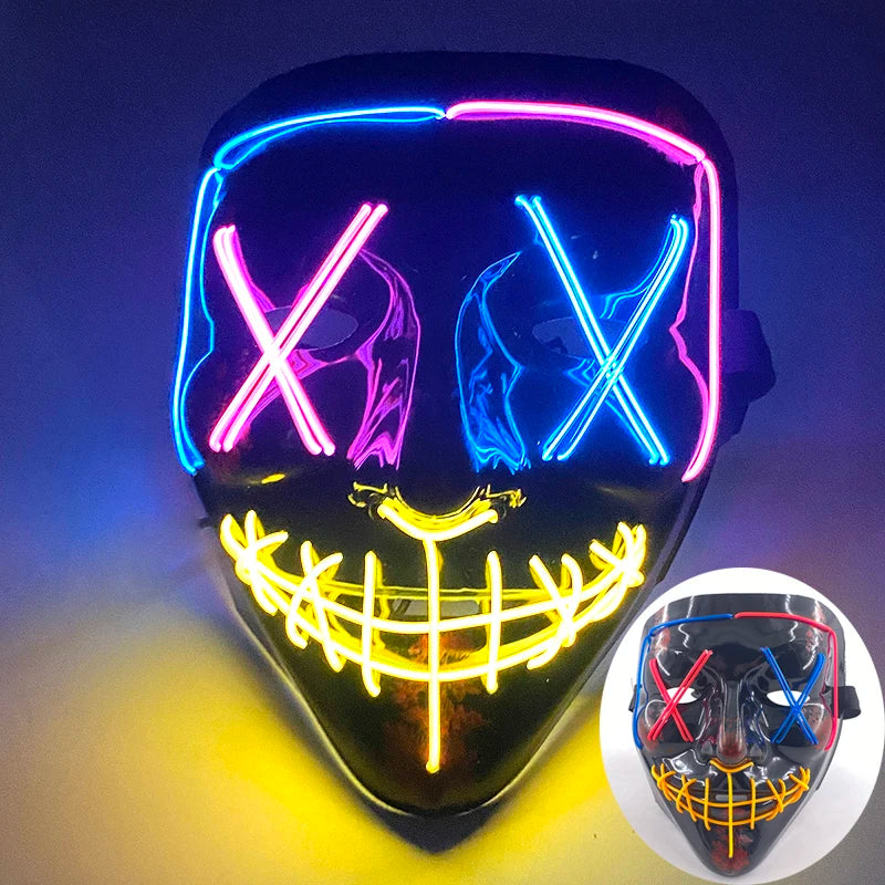 Wireless Scary Glowing Mask LED Luminous Purge Mask Halloween Horror Neon Light up Cosplay Party Mask Fstival Costume Supplies