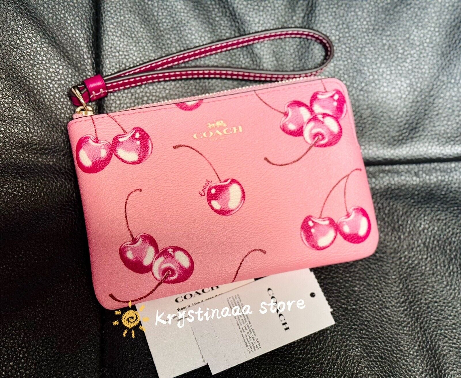 NWT COACH Corner Zip Wristlet with Cherry Print CR819