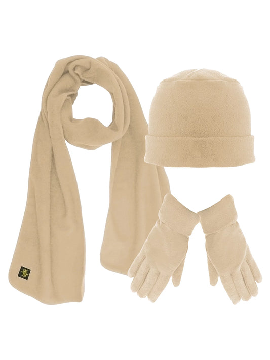 Light Beige 3 Piece Fleece Hat Scarf & Glove Matching Set