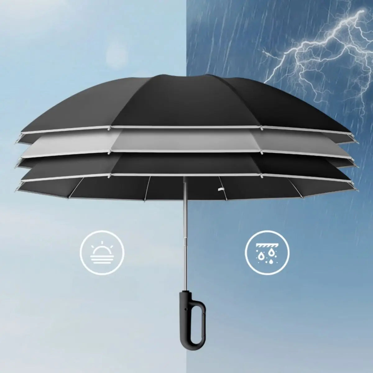 Fully Automatic Folding Umbrella with Ring Buckle for Easy Portability. Bigger, Thicker, Reinforced. Portable and Weatherproof F