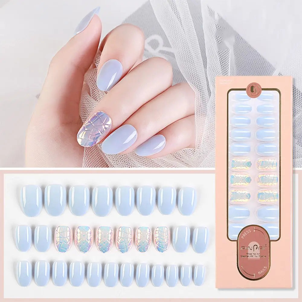 24Pcs Designed Fake Nails Extension Artificial Full Cover for Short Decoration Press on Ballerina False Nails Art Tips Tools