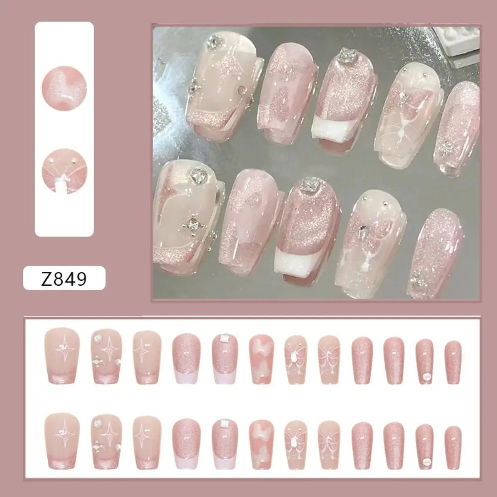 24Pcs Designed Fake Nails Extension Artificial Full Cover for Short Decoration Press on Ballerina False Nails Art Tips Tools