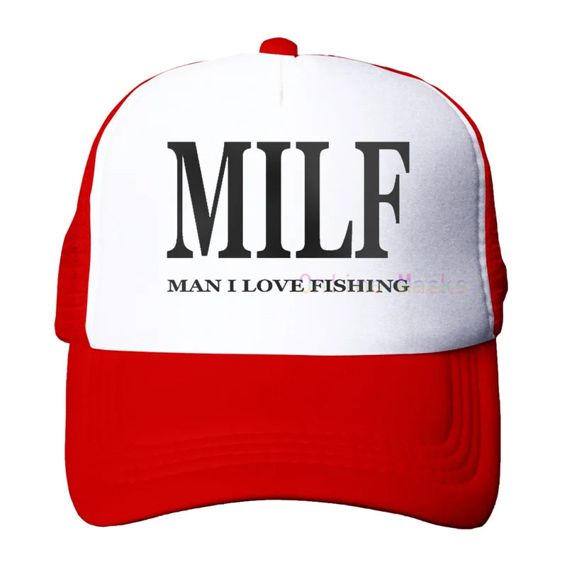 Funny Trucker Hat Milf Man I Love Fishing Fishing Baseball Cap Retro Vintage Joke Fish