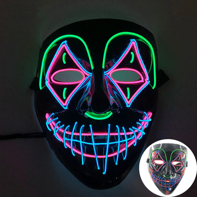 Wireless Scary Glowing Mask LED Luminous Purge Mask Halloween Horror Neon Light up Cosplay Party Mask Fstival Costume Supplies