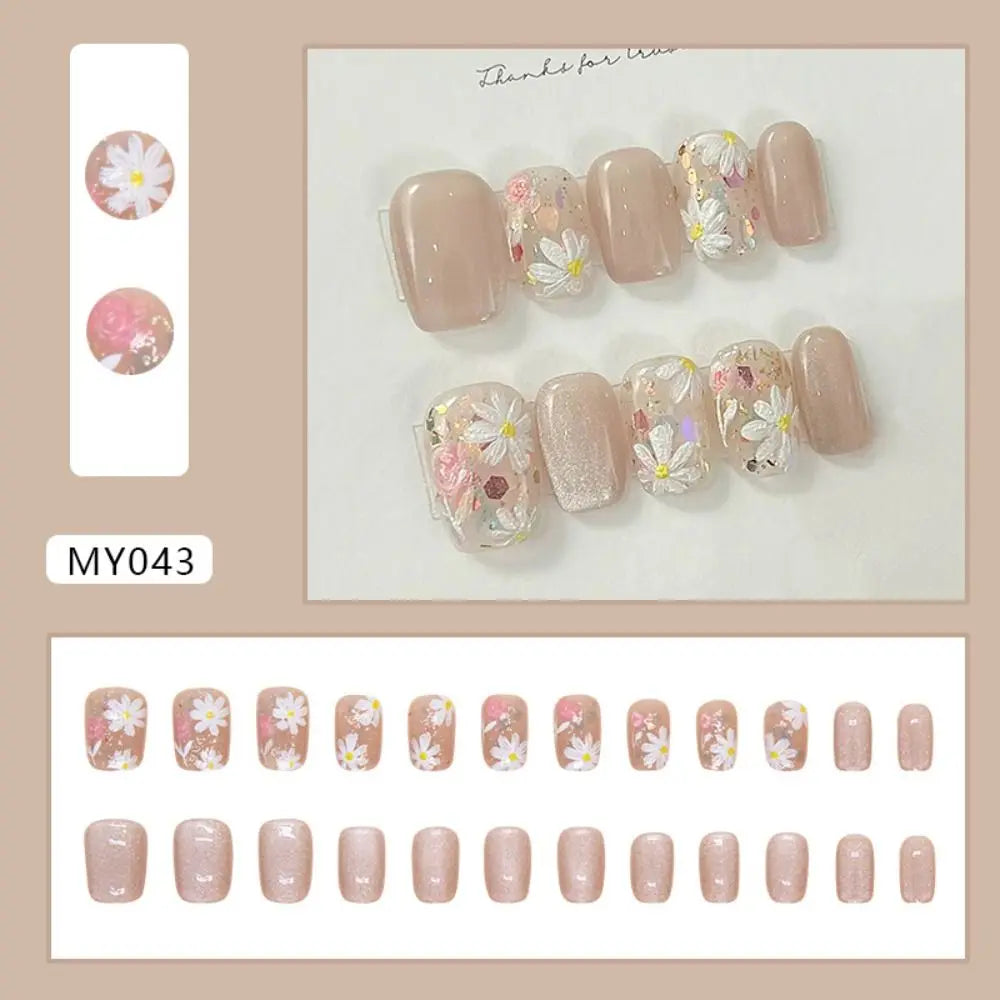 24Pcs Designed Fake Nails Extension Artificial Full Cover for Short Decoration Press on Ballerina False Nails Art Tips Tools