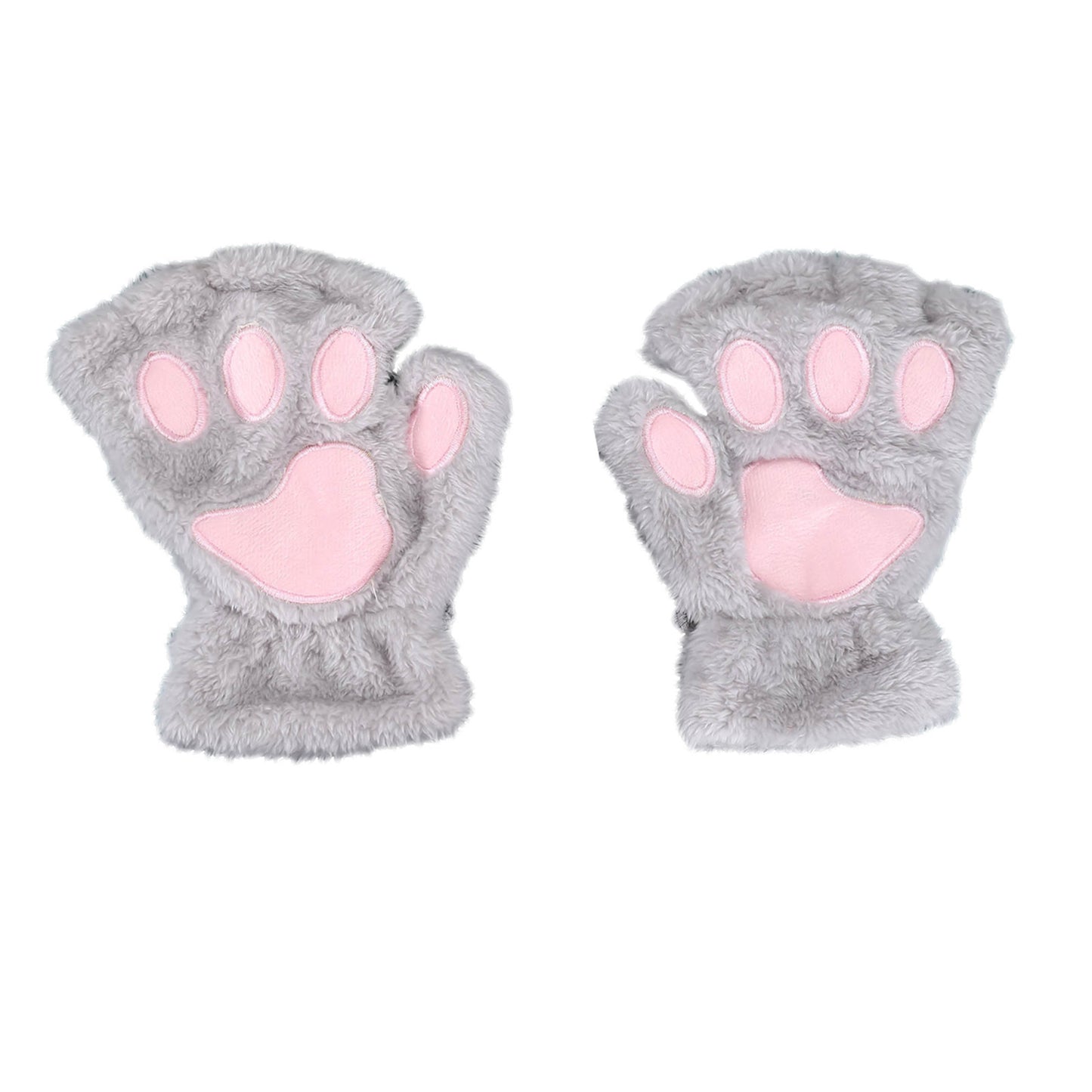 Cat Paw Gloves Durable Plush Cat Paw Fingerless Faux Fur Gloves (Gray)