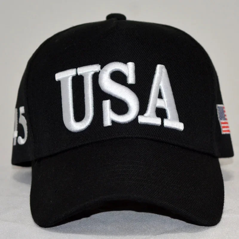 Unisex Outdoor President Trump 2024 Campaign Baseball Cap USA 45 American Flag 3D Embroidered Adjustable Snapback Trucker Hat