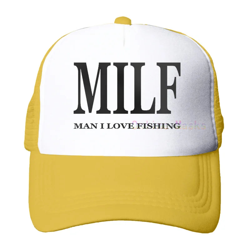 Funny Trucker Hat Milf Man I Love Fishing Fishing Baseball Cap Retro Vintage Joke Fish