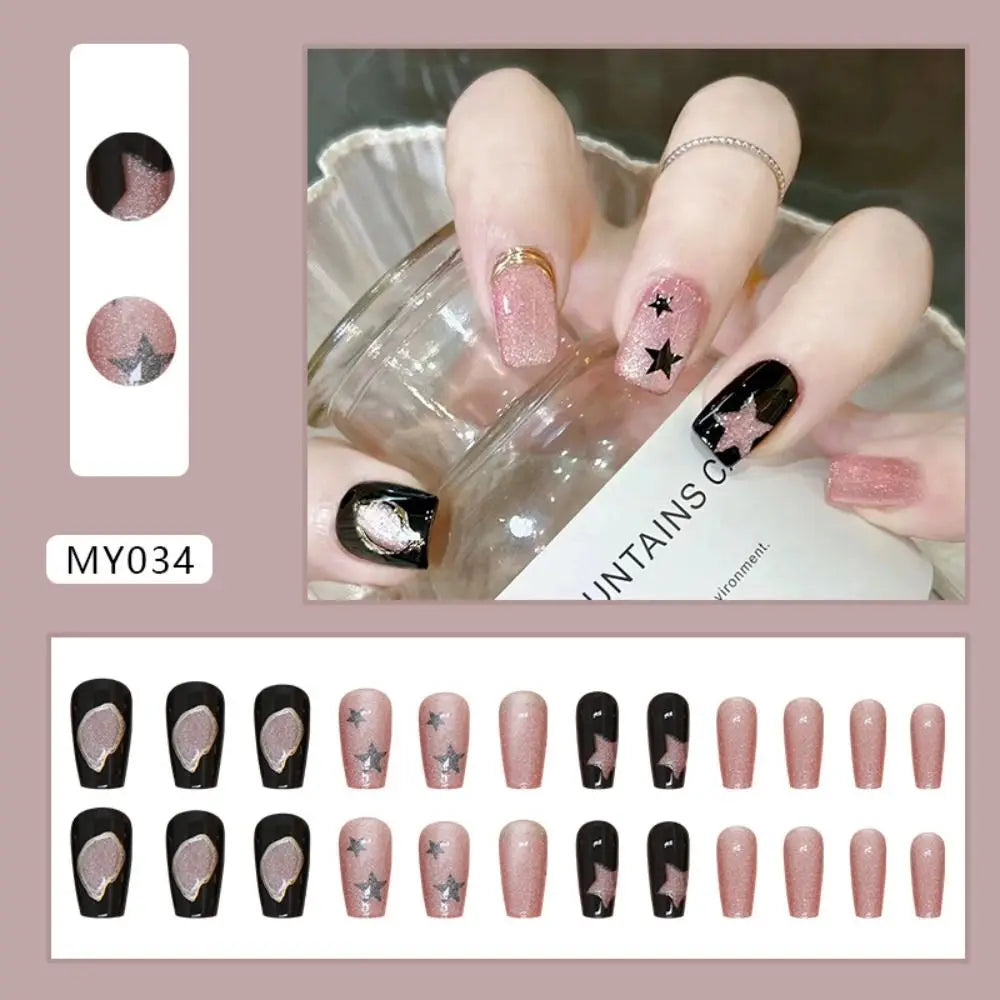 24Pcs Designed Fake Nails Extension Artificial Full Cover for Short Decoration Press on Ballerina False Nails Art Tips Tools