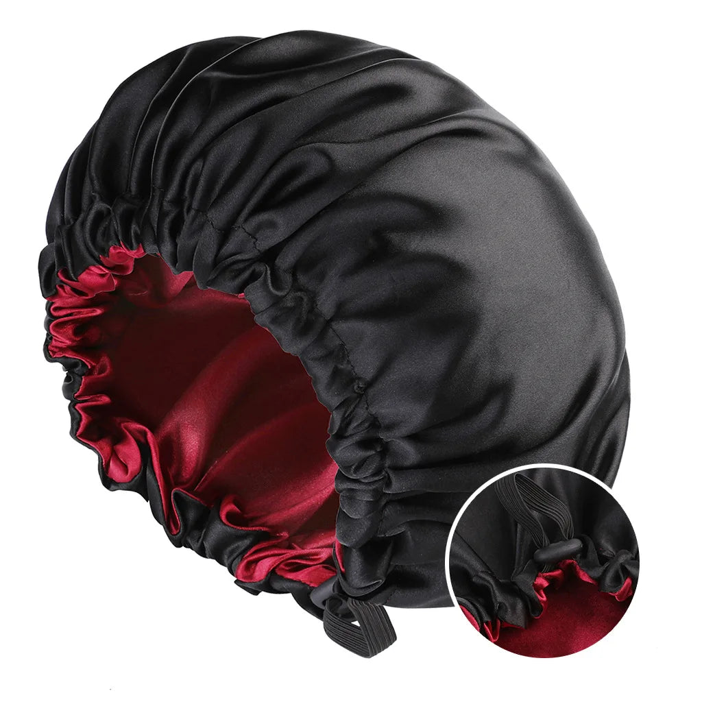 Wholesale Satin Bonnet for Sleeping Silky Bonnet Cap Large Double Layer Reversible Adjustable Sleep Bonnet Used to Hair Care