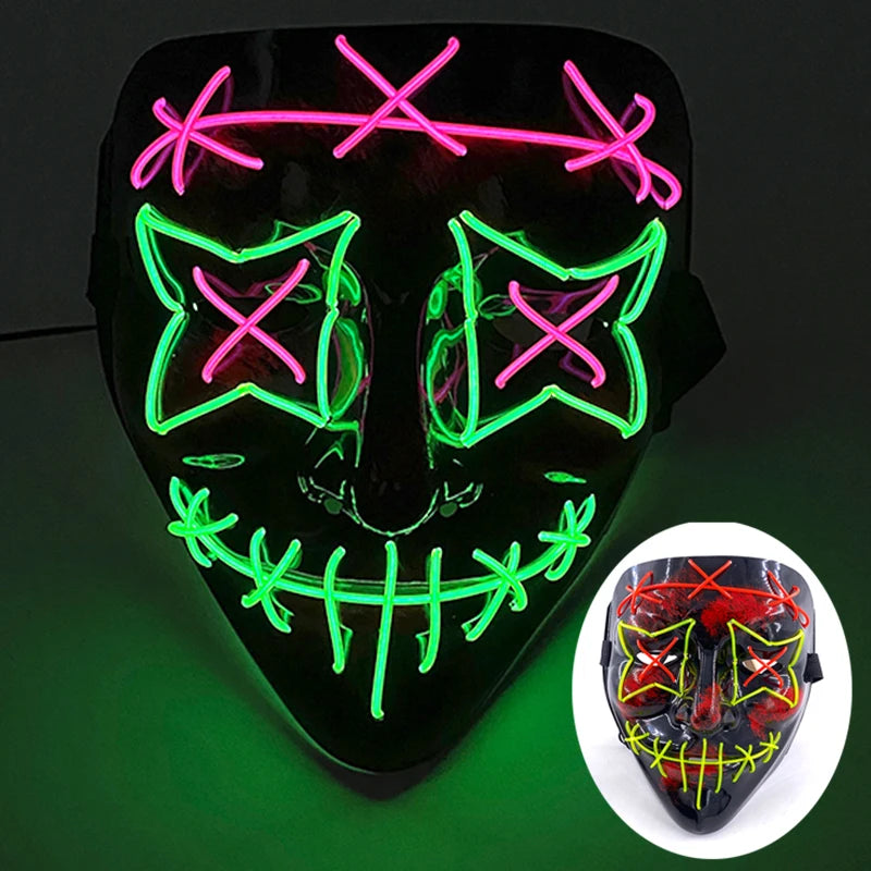 Wireless Scary Glowing Mask LED Luminous Purge Mask Halloween Horror Neon Light up Cosplay Party Mask Fstival Costume Supplies