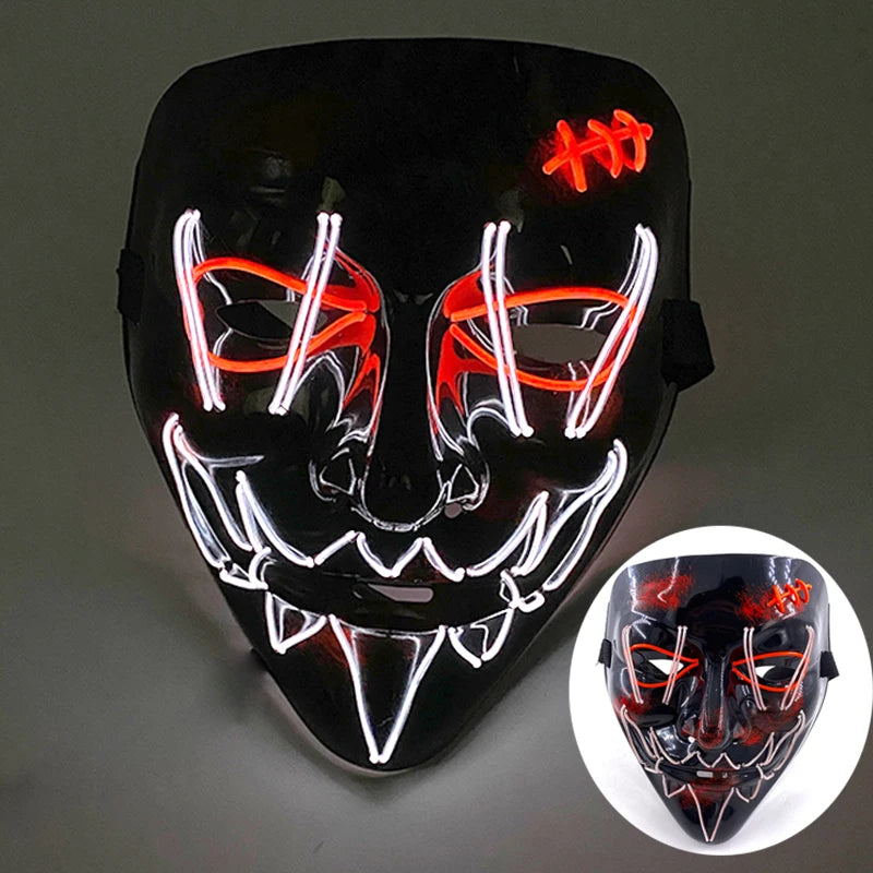 Wireless Scary Glowing Mask LED Luminous Purge Mask Halloween Horror Neon Light up Cosplay Party Mask Fstival Costume Supplies