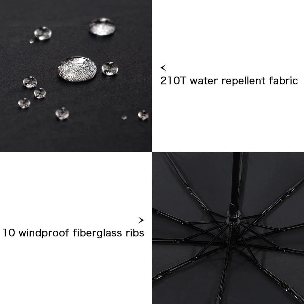 Black Large Windproof Travel Umbrella 10 Ribs Unbreakable Auto Open Close Waterproof Stormproof Canopy Rustproof Folding Compact Rain Umbrellas for Men and Women,Black Large Windproof Travel Um