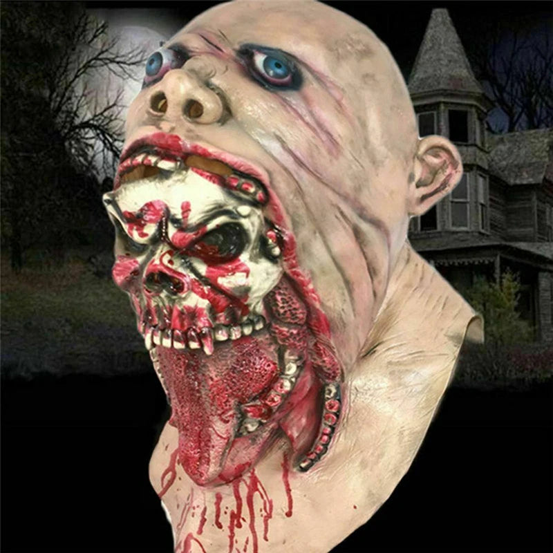 Halloween Bloody Horror Ripped Mask Double-Layer Skull Latex Mask Scary Cosplay Party Props Halloween Decoration