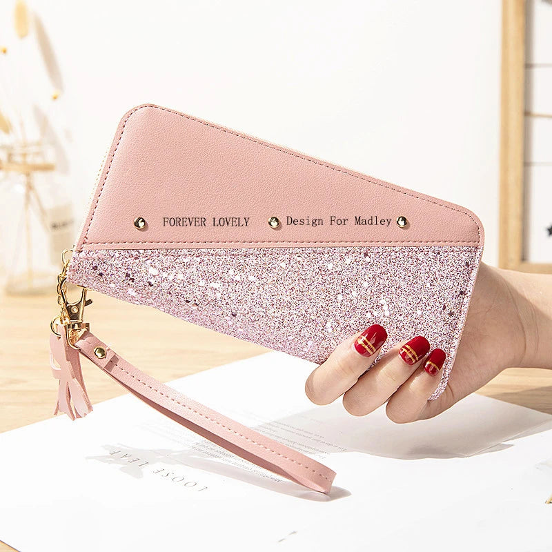 Fashion Women'S Pu Leather Long Wallets Sequins Patchwork Glitter Wallet Coin Purse Female Wallets Girls Gifts Wholesale