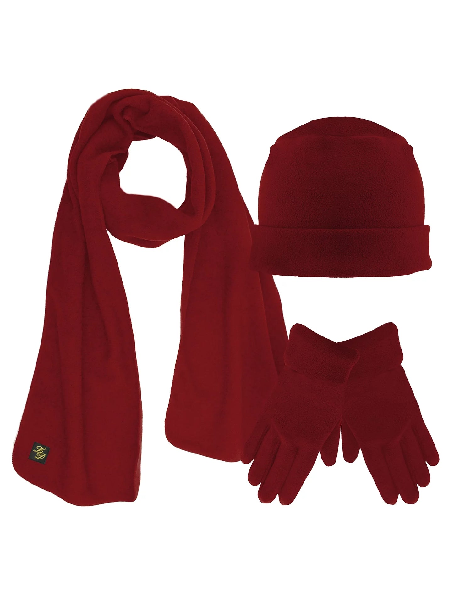 Burgundy 3 Piece Fleece Hat Scarf & Glove Matching Set